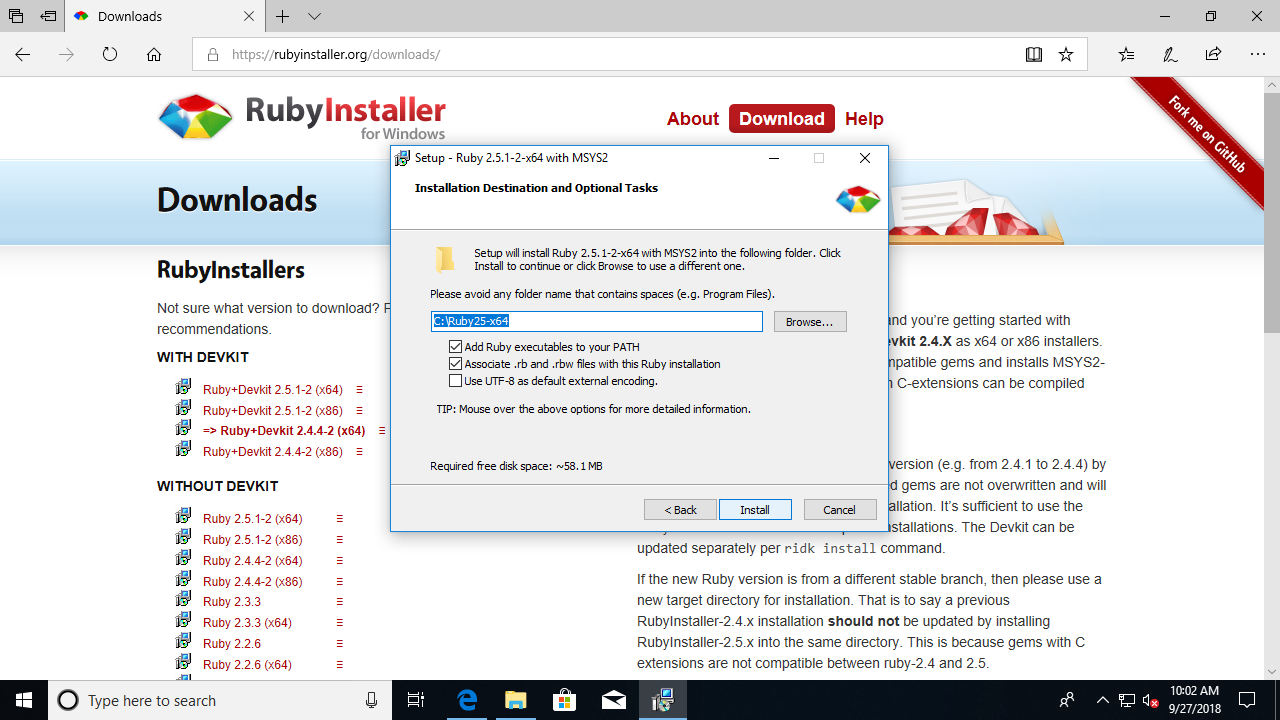 Ruby installieren: Installationspfad wählen